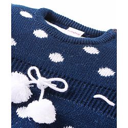 Babyhug Knitted Full Sleeves Pullover Sweater with Polka Dots Design & Pom Pom Applique - Navy Blue