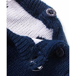 Babyhug Knitted Full Sleeves Pullover Sweater with Polka Dots Design & Pom Pom Applique - Navy Blue