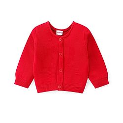 Babyhug Knitted Full Sleeves Front Open Solid Colour Sweater - Red
