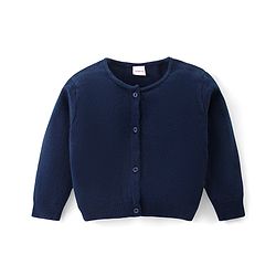 Babyhug Knitted Full Sleeves Front Open Solid Colour Sweater - Navy Blue