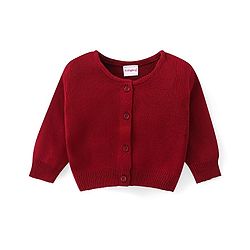 Babyhug Knitted Full Sleeves Front Open Solid Colour Sweater - Maroon