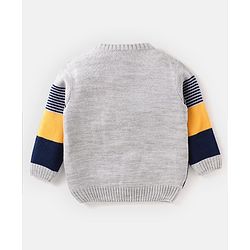 Babyhug Knitted Full Sleeves Colour Block Sweater Set with Striped Design  - Navy Blue Grey & Yellow