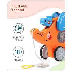 Babyhug Premium Battery Operated Elephant Pull Along Toy With Music & Lights - Orange