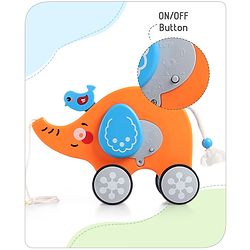 Babyhug Premium Battery Operated Elephant Pull Along Toy With Music & Lights - Orange