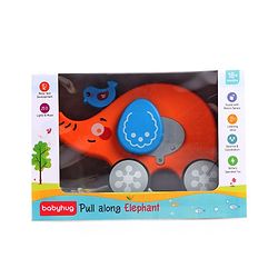 Babyhug Premium Battery Operated Elephant Pull Along Toy With Music & Lights - Orange
