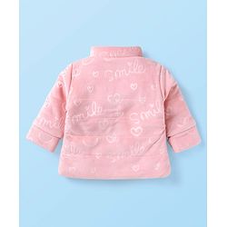 Babyhug Woven Full Sleeves Winter Jacket with Text Print - Pink
