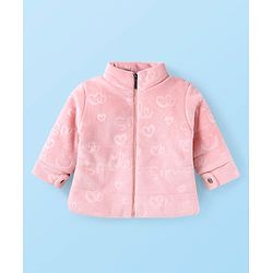 Babyhug Woven Full Sleeves Winter Jacket with Text Print - Pink