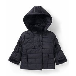 Babhug Woven Full  Sleeves Solid Color Padded Quilted Jacket with Detachable Hood - Black