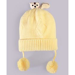 Babyhug Woollen Knitted Caps with Applique & Pom Pom - Orange