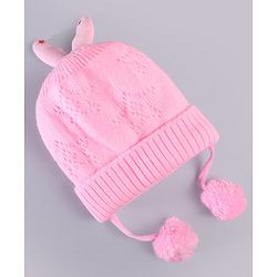 Babyhug Woollen Knitted Caps with Applique & Pom Pom - Orange