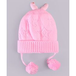 Babyhug Woollen Knitted Caps with Applique & Pom Pom - Orange