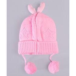 Babyhug Woollen Knitted Caps with Applique & Pom Pom - Orange