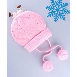 Babyhug Wollen Caps with Pom Pom- Pink