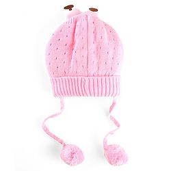 Babyhug Wollen Caps with Pom Pom- Pink