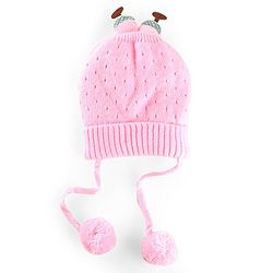Babyhug Wollen Caps with Pom Pom- Pink