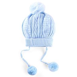 Babyhug Woollen Tie Knot Cap with Pom Pom - Blue