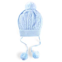 Babyhug Woollen Tie Knot Cap with Pom Pom - Blue