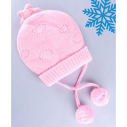 Babyhug Wollen Caps with Pom Pom- Pink