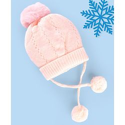 Babyhug Wollen Caps with Pom Pom- Pink