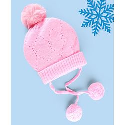 Babyhug Wollen Caps with Pom Pom- Pink