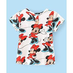 Babyhug Disney Single Jersey Knit Half Sleeves T-Shirt & Denim Frock Set with Minnie Mouse Graphic - White & Black