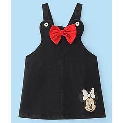 Babyhug Disney Single Jersey Knit Half Sleeves T-Shirt & Denim Frock Set with Minnie Mouse Graphic - White & Black