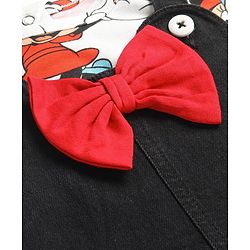 Babyhug Disney Single Jersey Knit Half Sleeves T-Shirt & Denim Frock Set with Minnie Mouse Graphic - White & Black