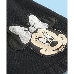 Babyhug Disney Single Jersey Knit Half Sleeves T-Shirt & Denim Frock Set with Minnie Mouse Graphic - White & Black