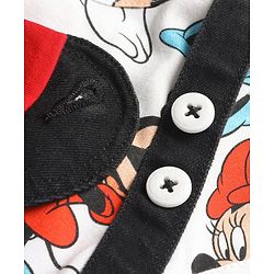 Babyhug Disney Single Jersey Knit Half Sleeves T-Shirt & Denim Frock Set with Minnie Mouse Graphic - White & Black