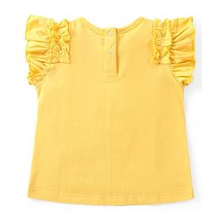 Babyhug Disney Single Jersey Knit Frill Sleeves Top & Denim Skirt Set With Minnie Mouse & Friends Graphics - Yellow