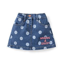 Babyhug Disney Single Jersey Knit Frill Sleeves Top & Denim Skirt Set With Minnie Mouse & Friends Graphics - Yellow