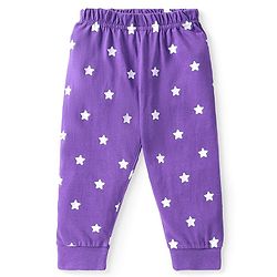 Babyhug Cotton Knit Full Sleeves Night Suit with Star & Text Print - Violet