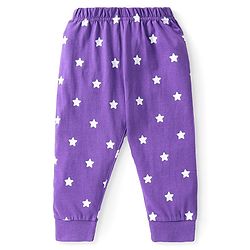 Babyhug Cotton Knit Full Sleeves Night Suit with Star & Text Print - Violet