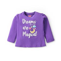 Babyhug Cotton Knit Full Sleeves Night Suit with Star & Text Print - Violet