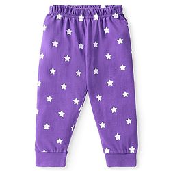 Babyhug Cotton Knit Full Sleeves Night Suit with Star & Text Print - Violet