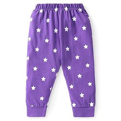 Babyhug Cotton Knit Full Sleeves Night Suit with Star & Text Print - Violet