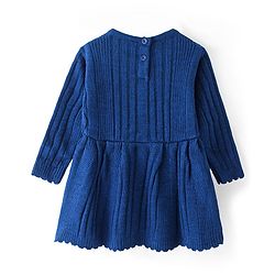 Babyhug Knitted Full Sleeves Winter Dress with Bow Applique - Royal Blue