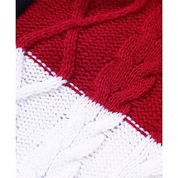 Babyhug Knitted Full Sleeves Front Open Hooded Sweater With Colour Block - Red