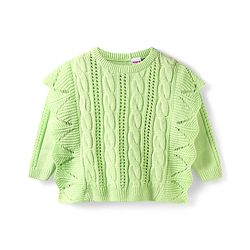 Babyhug Knitted Full Sleeves Sweater with Cable Knit Design & Crochet Detailing - Lime Green