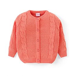 Babyhug Knit Full Sleeves Front Open Sweater with Cable Knit Design - Orange