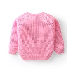 Babyhug Knit Full Sleeves Pullover Sweater with Bow Applique - Light Pink