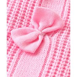 Babyhug Knit Full Sleeves Pullover Sweater with Bow Applique - Light Pink