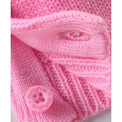 Babyhug Knit Full Sleeves Winter Wear T-Shirt & Dungaree Set with Pom Pom & Cable Knit Detailing - Pink & White