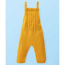Babyhug Knitted Full Raglan Sleeves T-Shirt with Cable Knit Designed Dungaree - Mustard & White