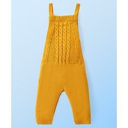 Babyhug Knitted Full Raglan Sleeves T-Shirt with Cable Knit Designed Dungaree - Mustard & White