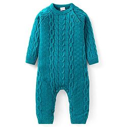 Babyhug Knit Full Raglan Sleeves  Winter Wear Romper with Cable Knit Design - Teal Blue