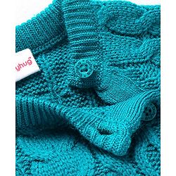 Babyhug Knit Full Raglan Sleeves  Winter Wear Romper with Cable Knit Design - Teal Blue