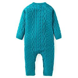 Babyhug Knit Full Raglan Sleeves  Winter Wear Romper with Cable Knit Design - Teal Blue