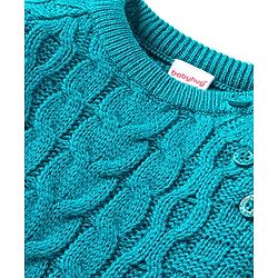 Babyhug Knit Full Raglan Sleeves  Winter Wear Romper with Cable Knit Design - Teal Blue