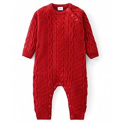 Babyhug Knitted Ful Sleeves Cable Knit Designed Winter Romper - Rust